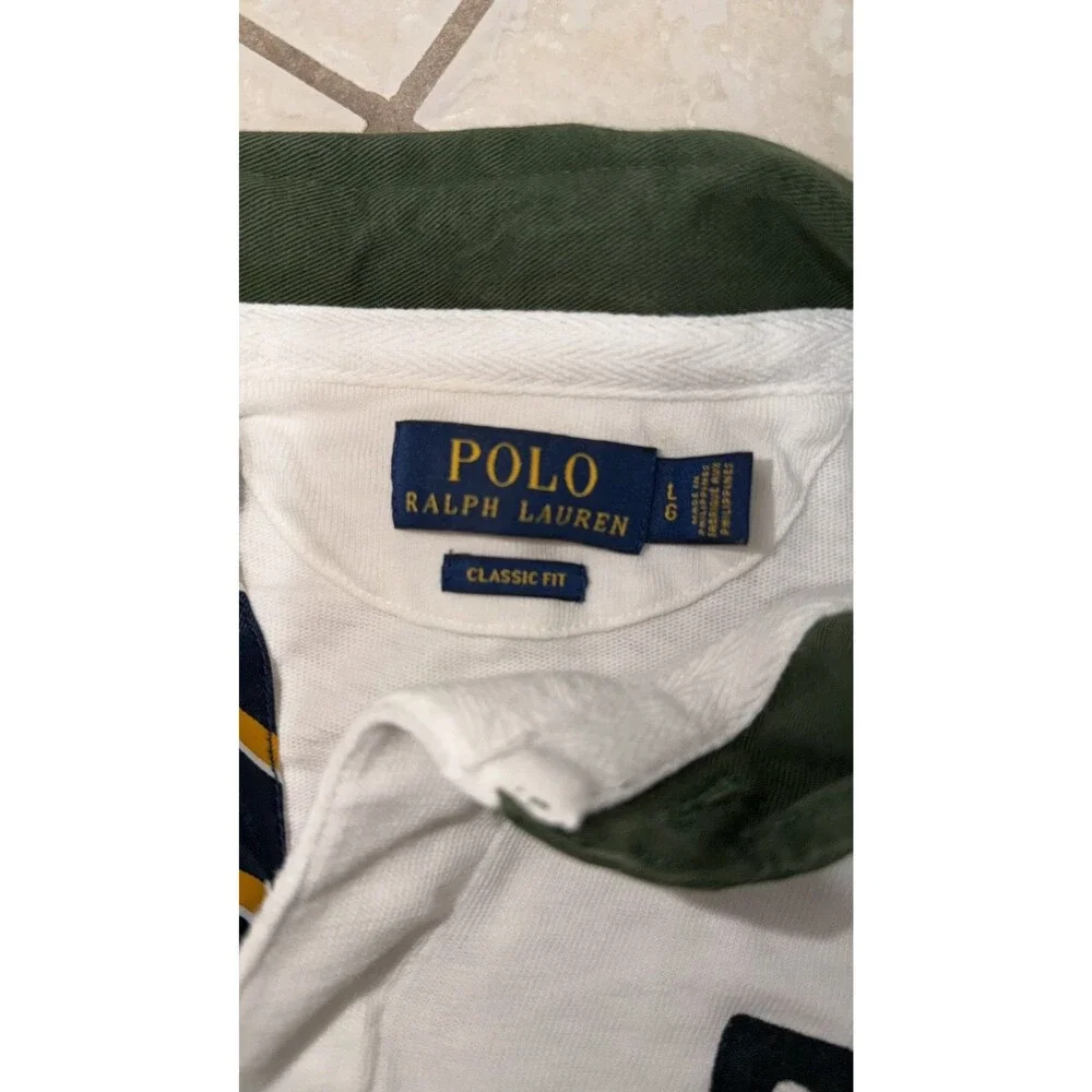 POLO RALPH LAUREN Men's Classic Fit Chevron Lion Crest Patch Rugby Shirt, WHITE